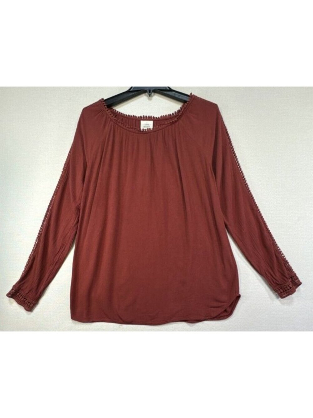 Knox Rose Womens Flowy Boho Peasant Blouse Size Medium Burnt Orange Crochet - Picture 2 of 13